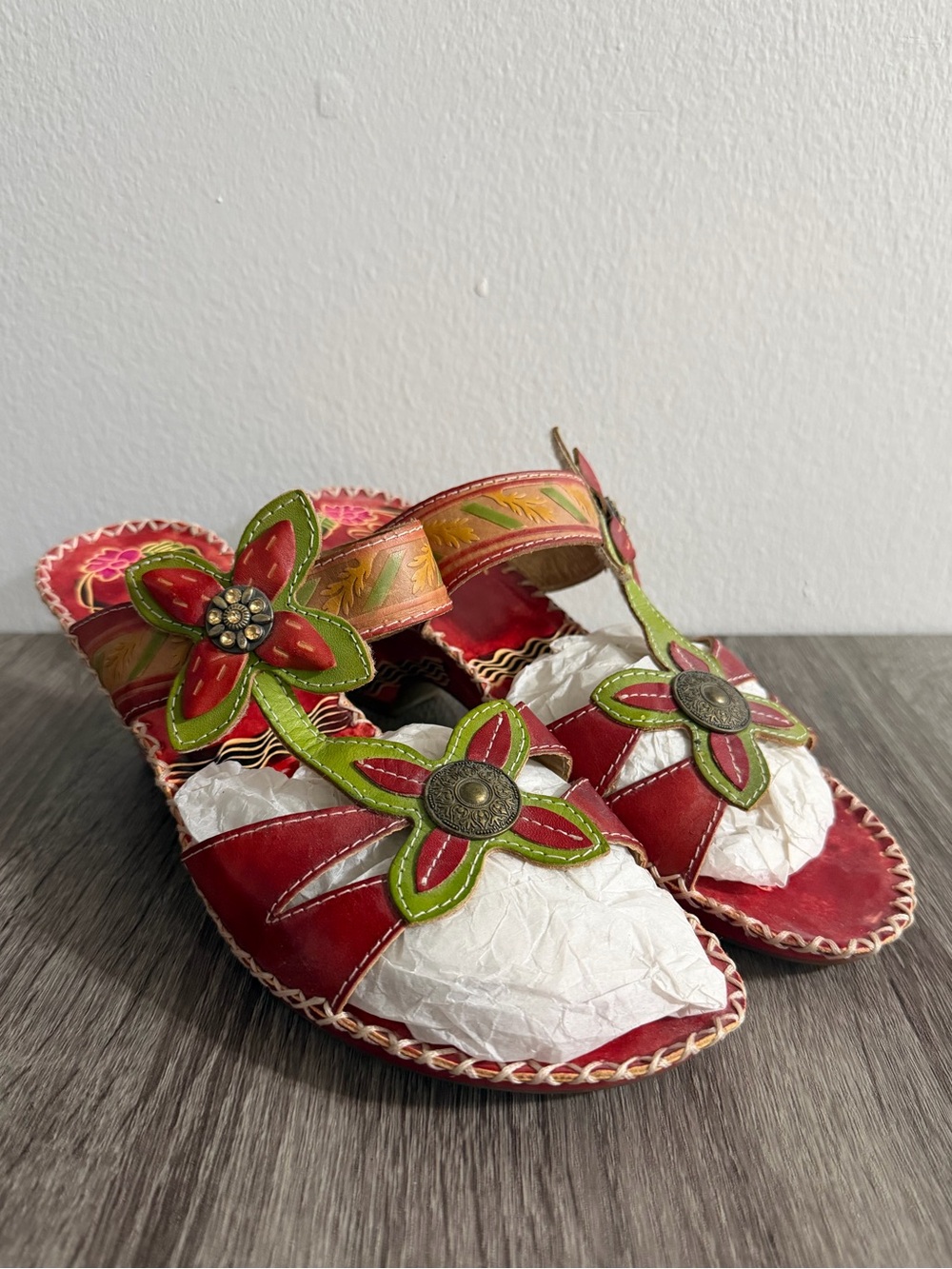 Elite By Corkys Poppy Sandals Heel Multicolor Floral Hand Art Design Women Sz 11